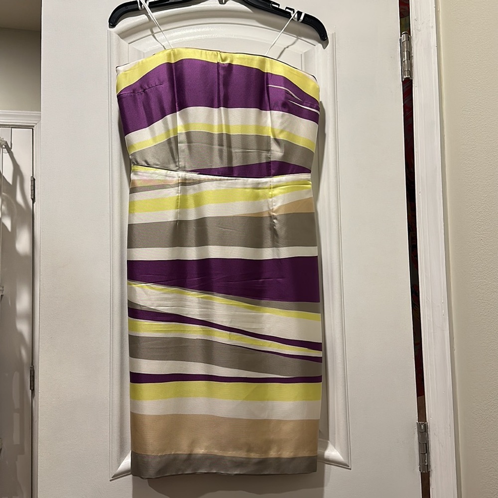Striped purple and gold/yellow strapless dress, worn once!